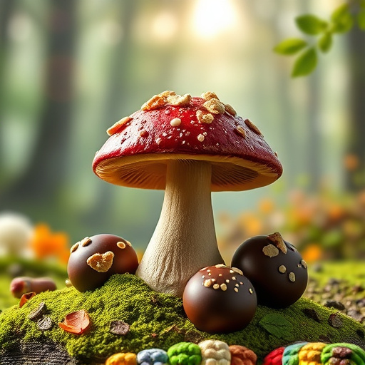 Magic Mushroom Chocolates with Nature Background