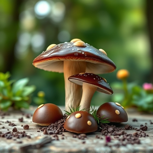Magic Mushroom Chocolates with Nature Background