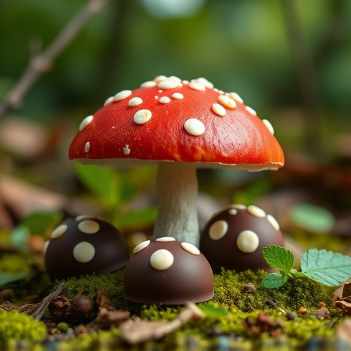Magic Mushroom Chocolates with Nature Background
