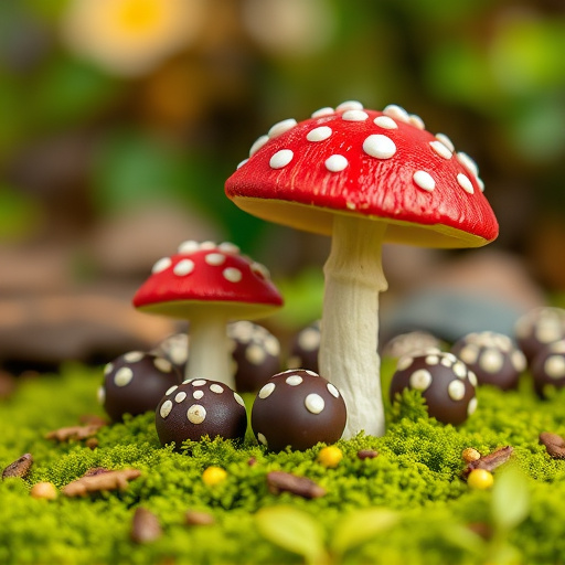 Magic Mushroom Chocolates with Nature Background