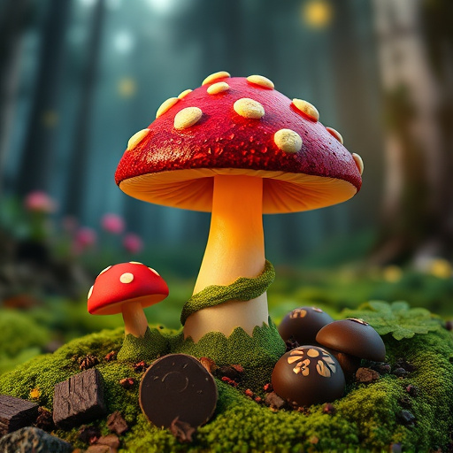 Magic Mushroom Chocolates with Nature Background