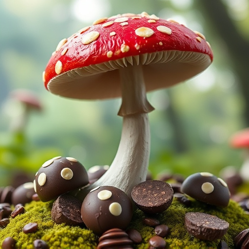 Magic Mushroom Chocolates with Nature Background