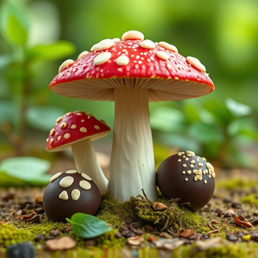 Magic Mushroom Chocolates with Nature Background