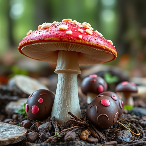 Magic Mushroom Chocolates with Nature Background