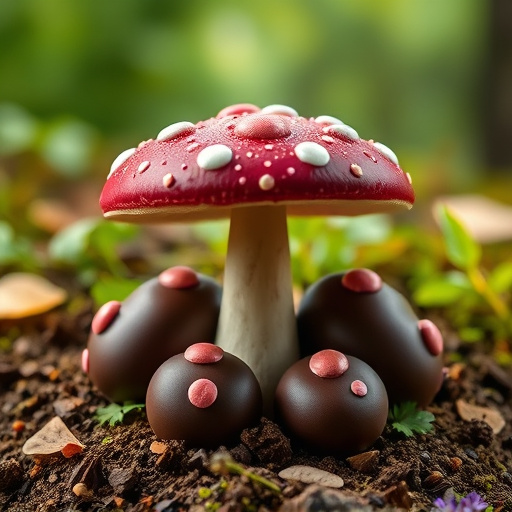 Magic Mushroom Chocolates with Nature Background