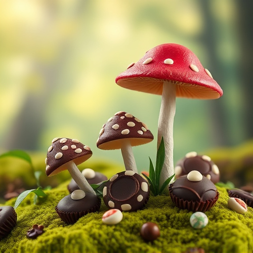 Magic Mushroom Chocolates with Nature Background