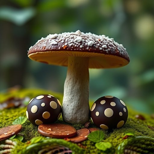 Magic Mushroom Chocolates with Nature Background
