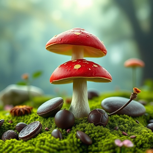 Magic Mushroom Chocolates with Nature Background