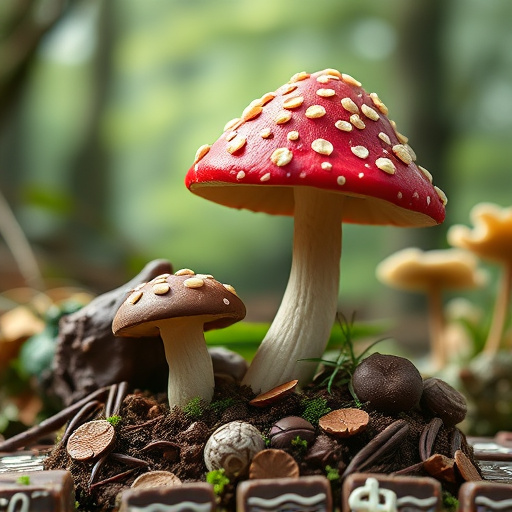 Magic Mushroom Chocolates with Nature Background