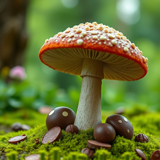 Magic Mushroom Chocolates with Nature Background