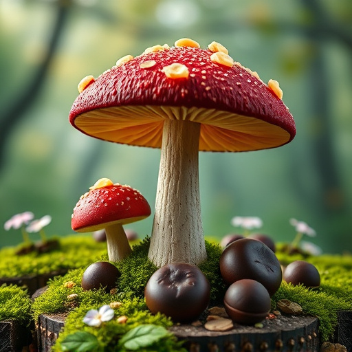 Magic Mushroom Chocolates with Nature Background