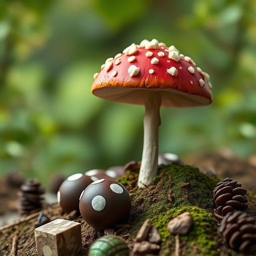 Magic Mushroom Chocolates with Nature Background