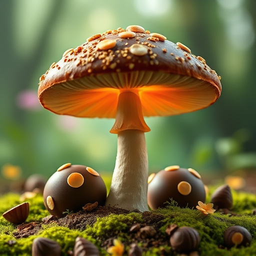 Magic Mushroom Chocolates with Nature Background