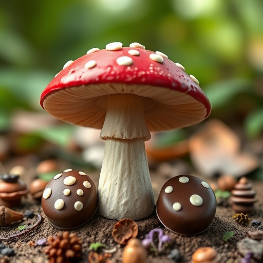 Magic Mushroom Chocolates with Nature Background