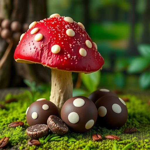 Magic Mushroom Chocolates with Nature Background