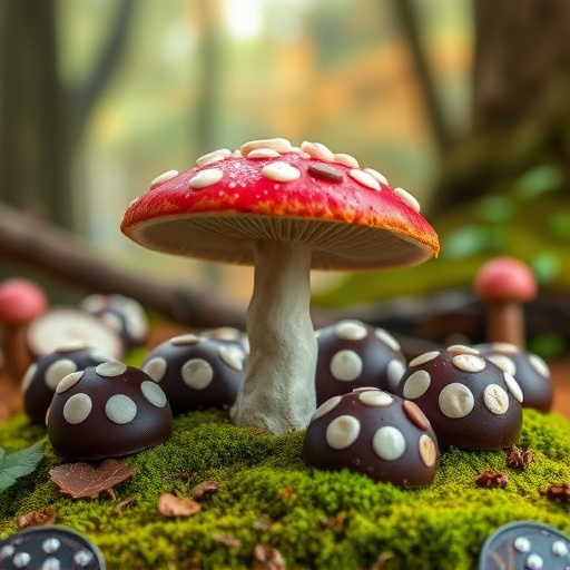 Magic Mushroom Chocolates with Nature Background