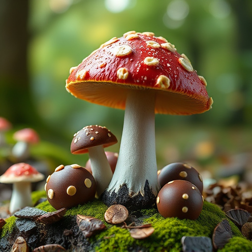 Magic Mushroom Chocolates with Nature Background