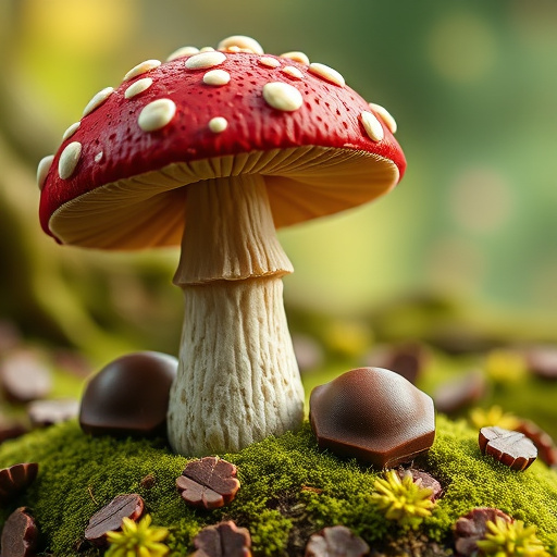 Magic Mushroom Chocolates with Nature Background