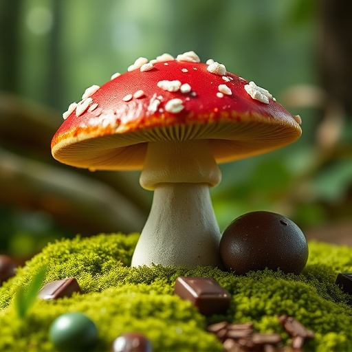 Magic Mushroom Chocolates with Nature Background