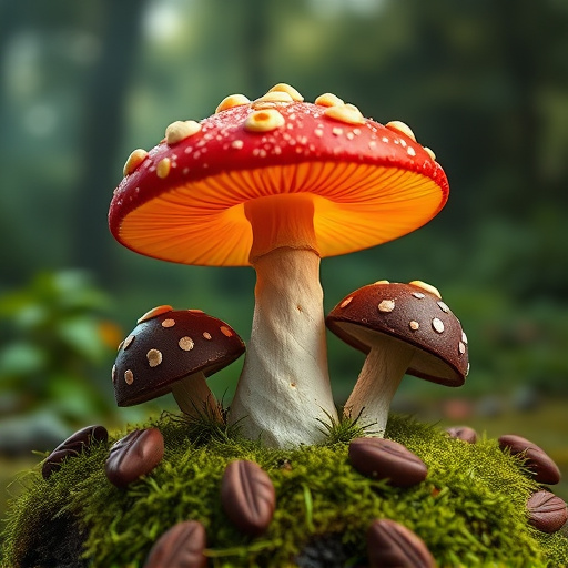 Magic Mushroom Chocolates with Nature Background