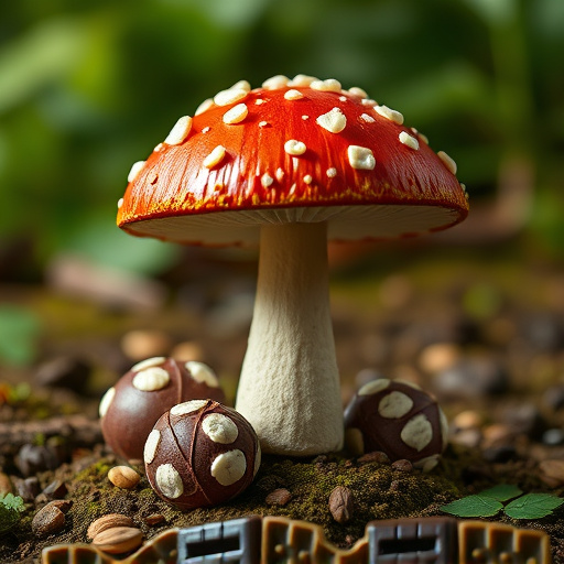 Magic Mushroom Chocolates with Nature Background