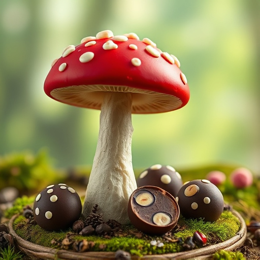 Magic Mushroom Chocolates with Nature Background