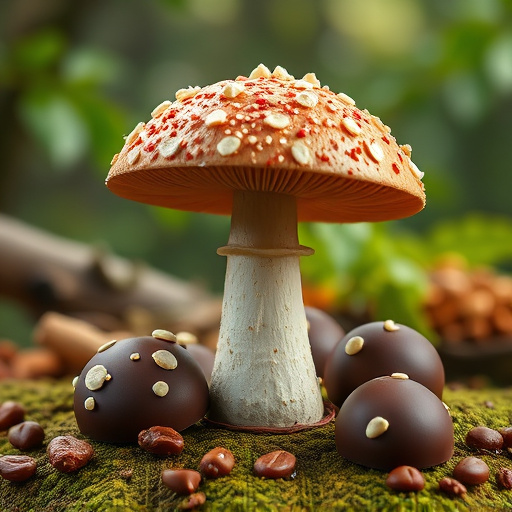 Magic Mushroom Chocolates with Nature Background