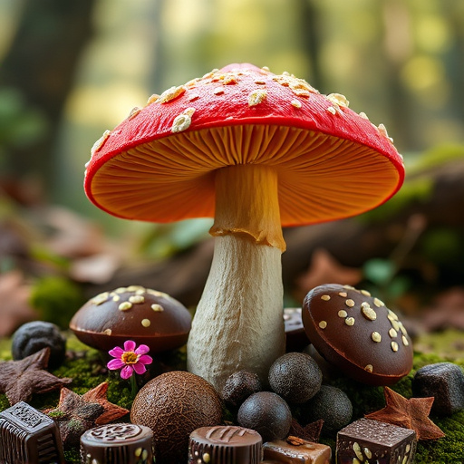 Magic Mushroom Chocolates with Nature Background