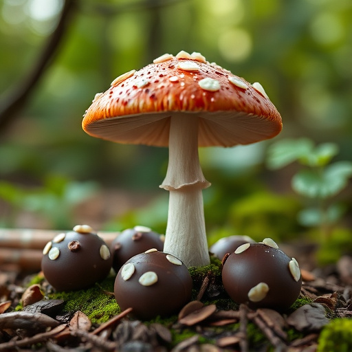 Magic Mushroom Chocolates with Nature Background