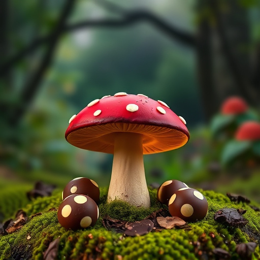 Magic Mushroom Chocolates with Nature Background