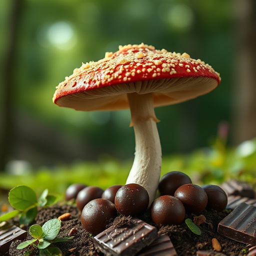 Magic Mushroom Chocolates with Nature Background