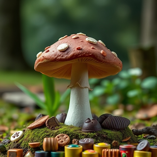 Magic Mushroom Chocolates with Nature Background