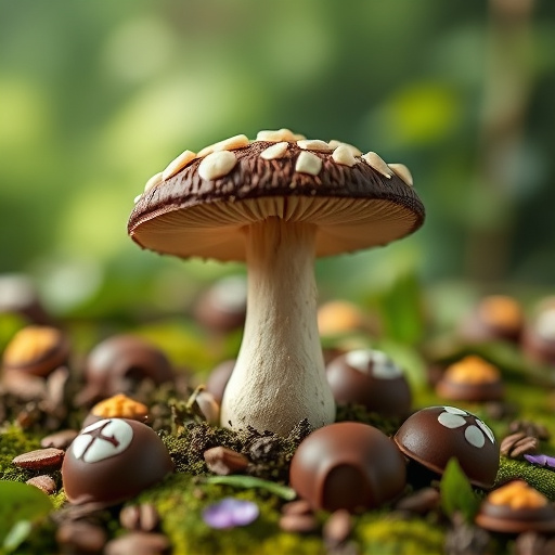 Magic Mushroom Chocolates with Nature Background