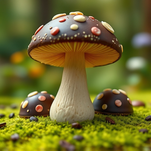 Magic Mushroom Chocolates with Nature Background