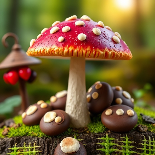 Magic Mushroom Chocolates with Nature Background