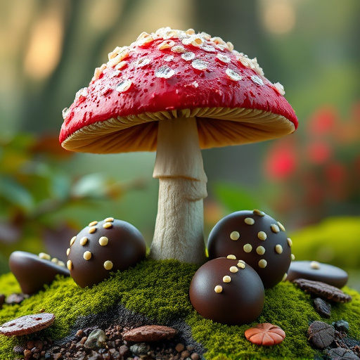 Magic Mushroom Chocolates with Nature Background