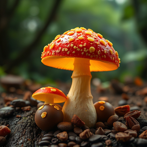 Magic Mushroom Chocolates with Nature Background