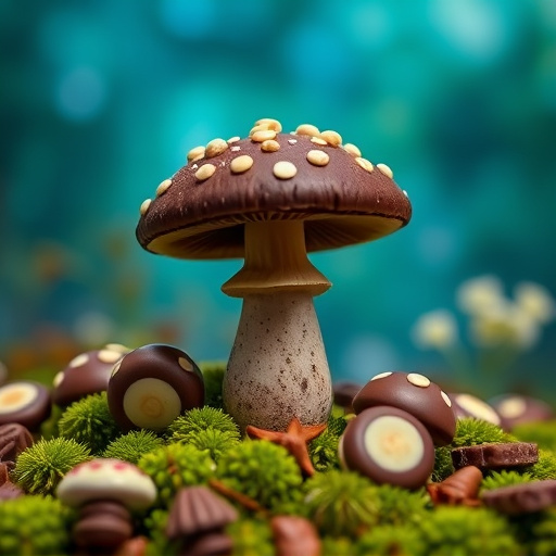 Magic Mushroom Chocolates with Nature Background