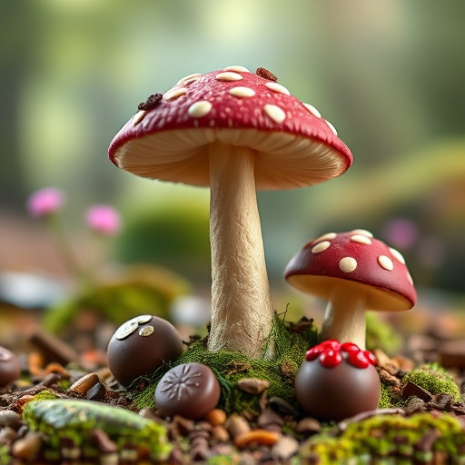 Magic Mushroom Chocolates with Nature Background