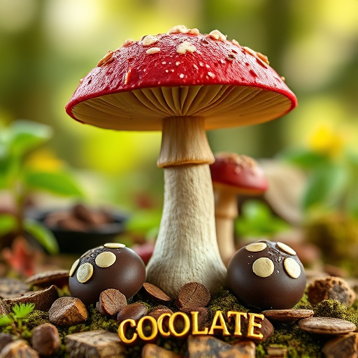 Magic Mushroom Chocolates with Nature Background