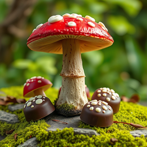 Magic Mushroom Chocolates with Nature Background