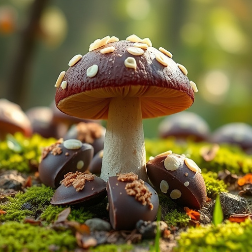 Magic Mushroom Chocolates with Nature Background