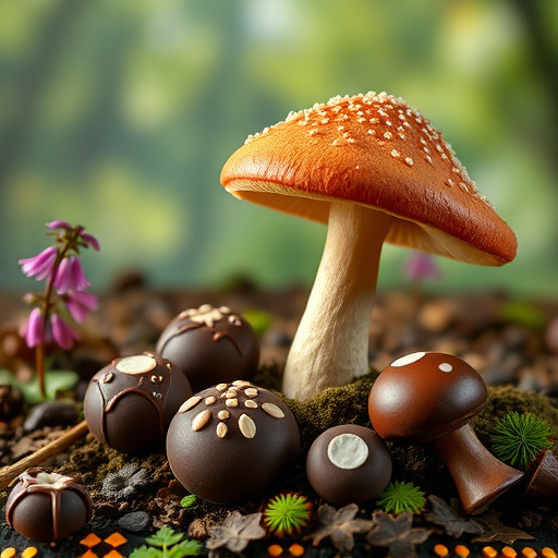 Magic Mushroom Chocolates with Nature Background