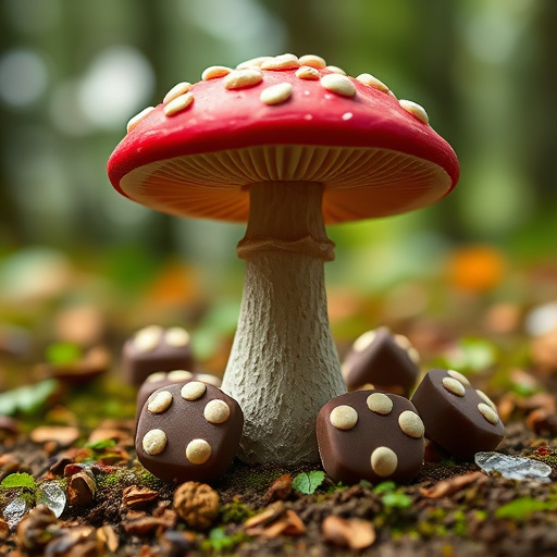 Magic Mushroom Chocolates with Nature Background