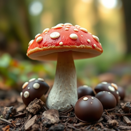 Magic Mushroom Chocolates with Nature Background