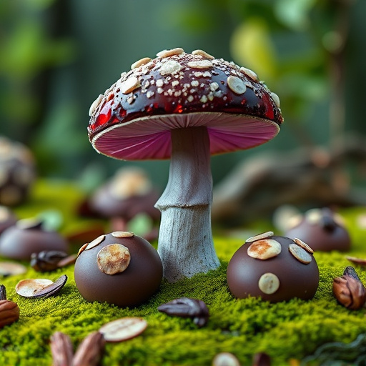Magic Mushroom Chocolates with Nature Background