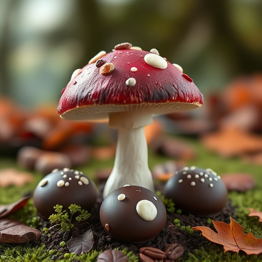 Magic Mushroom Chocolates with Nature Background