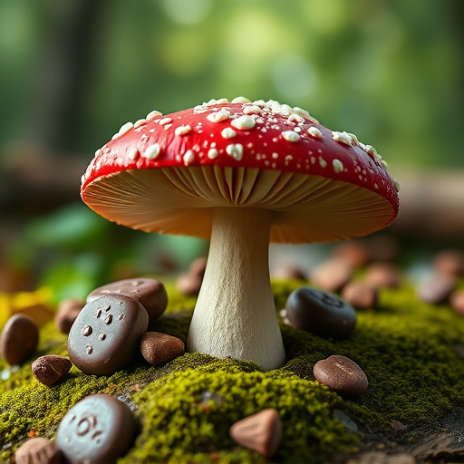 Magic Mushroom Chocolates with Nature Background