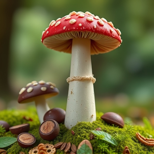 Magic Mushroom Chocolates with Nature Background