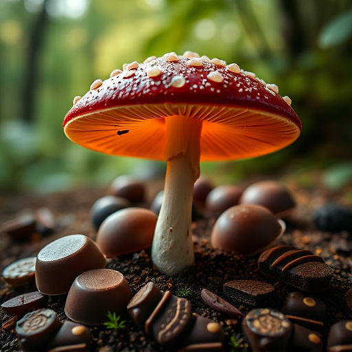 Magic Mushroom Chocolates with Nature Background